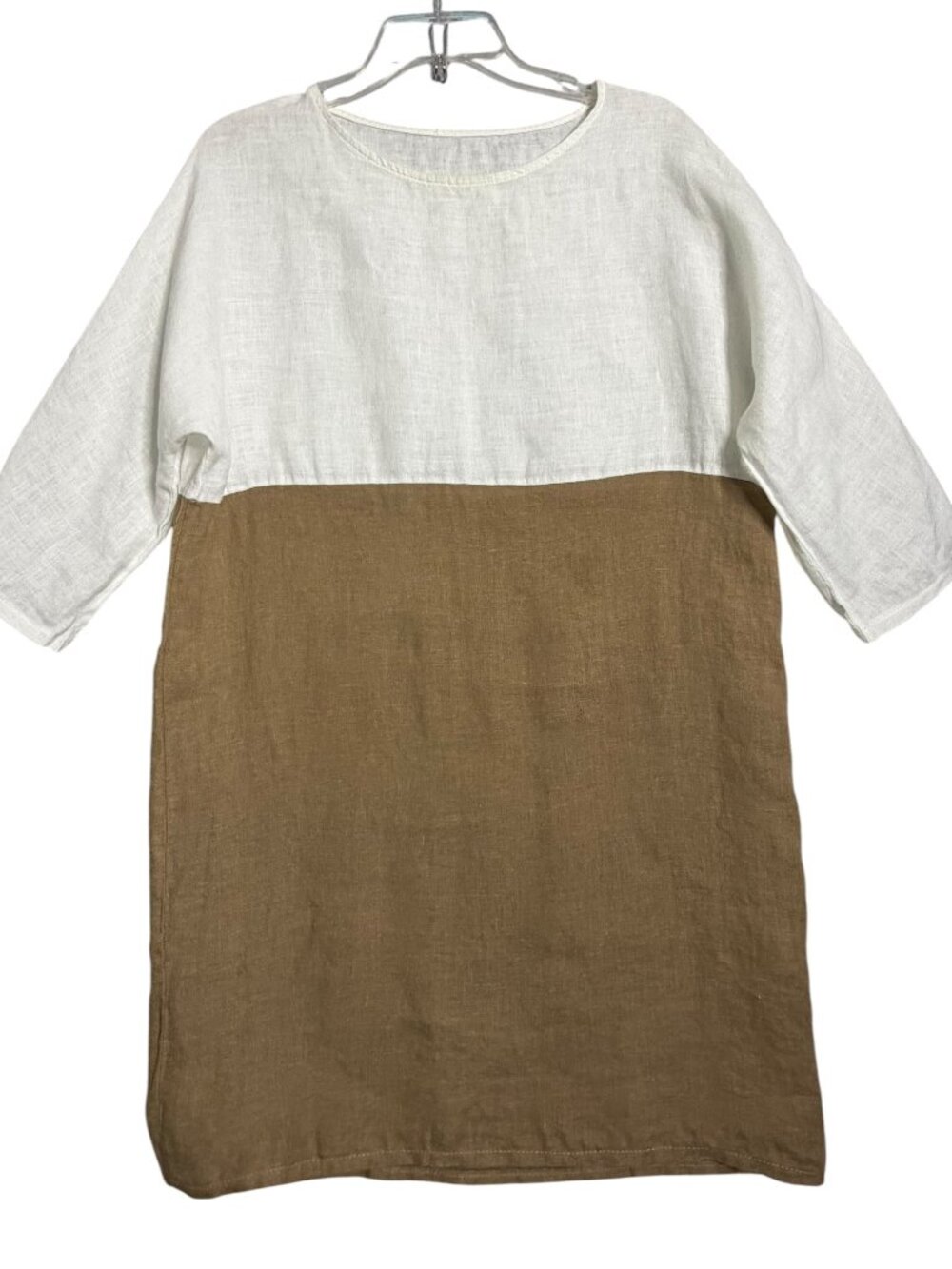 Vanessa Zani Italian 100% Linen White & Brown Dress